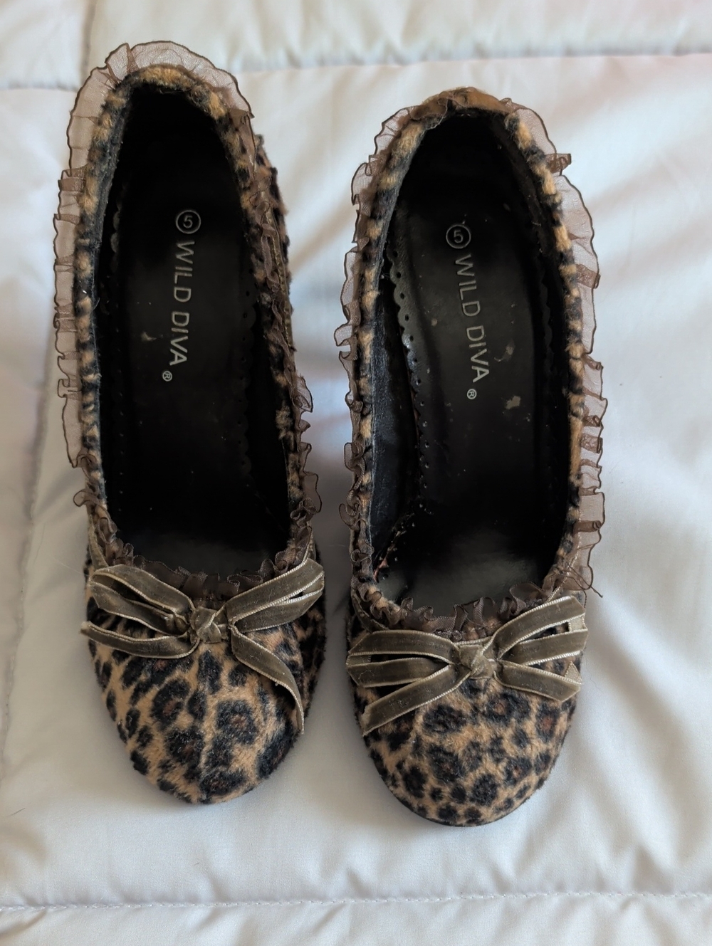 Wild Diva Leopard Print Ruffle Heels with Bow